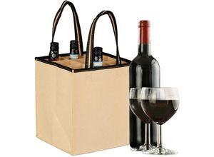 4052025977245 - Relaxdays - Flaschentasche 9 Flaschen Flaschenträger für Wein Bier Leergut Getränketasche hbt 45 x 24 x 24 cm beige