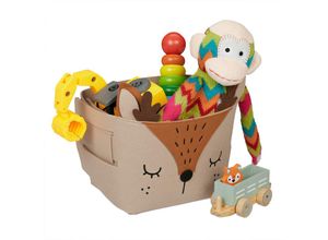 4052025977337 - Relaxdays Aufbewahrungskorb Filz Reh-Motiv Filzkorb für Kinder faltbar HBT 24 x 27 x 18 cm Spielzeugkorb braun