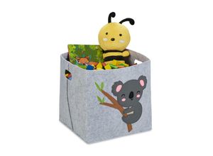 4052025977344 - Relaxdays - Aufbewahrungskorb Filz Koala-Motiv Filzkorb für Kinder faltbar hbt 33 x 34 x 32 cm Spielzeugkorb grau