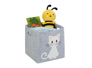 4052025977368 - Aufbewahrungskorb Filz Katzenmotiv Filzkorb für Kinder faltbar hbt 33 x 34 x 32 cm Spielzeugkorb grau - Relaxdays