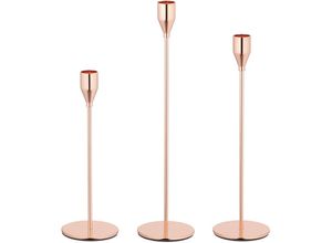 4052025977764 - Kerzenständer 3er Set Metall moderne Kerzenhalter für Stabkerzen versch Größen Stabkerzenhalter roségold - Relaxdays