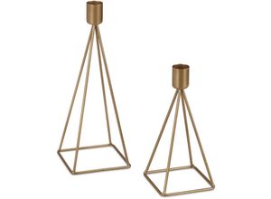 4052025977894 - Kerzenständer 2er Set geometrisches Design verschiedene Größen Stabkerzenhalter Metall modern kupfer - Relaxdays