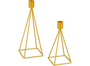 4052025977917 - Kerzenständer 2er Set geometrisches Design verschiedene Größen Stabkerzenhalter Metall modern gold - Relaxdays