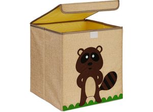 4052025978280 - Aufbewahrungsbox Biber-Motiv Stoffbox für Kinder faltbar hbt 33 x 33 x 33 cm Spielzeugbox beige braun - Relaxdays