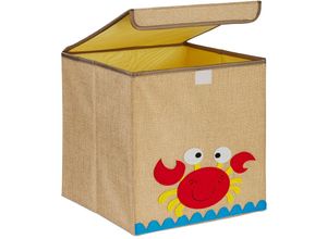 4052025978303 - Aufbewahrungsbox Krebs-Motiv Stoffbox für Kinder faltbar hbt 33 x 33 x 33 cm Spielzeugbox beige orange - Relaxdays