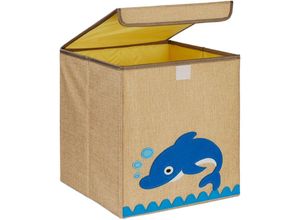 4052025978310 - Aufbewahrungsbox Delfin-Motiv Stoffbox für Kinder faltbar hbt 33 x 33 x 33 cm Spielzeugbox beige blau - Relaxdays