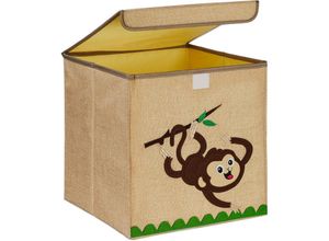 4052025978358 - Aufbewahrungsbox Affen-Motiv Stoffbox für Kinder faltbar hbt 33 x 33 x 33 cm Spielzeugbox beige braun - Relaxdays