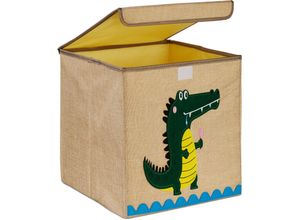 4052025978365 - Aufbewahrungsbox Krokodil Stoffbox für Kinder faltbar HxBxT 33 x 33 x 33 cm Spielzeugbox beige grün - Relaxdays