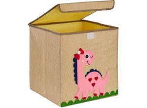 4052025978396 - Aufbewahrungsbox Dinosaurier Stoffbox für Kinder faltbar hbt 33 x 33 x 33 cm Spielzeugbox beige pink - Relaxdays