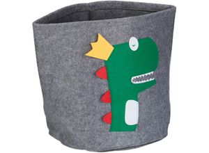 4052025978617 - Aufbewahrungskorb Dino Stoffbox für Kinder aus Filz rund faltbar h x d 35 x 32 cm Spielzeugbox grau - Relaxdays