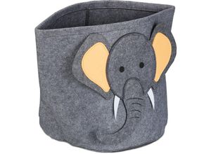 4052025978624 - Aufbewahrungskorb Elefant Stoffbox für Kinder aus Filz rund faltbar h x d 35 x 32 cm Spielzeugbox grau - Relaxdays