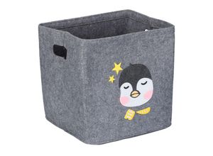 4052025978921 - Aufbewahrungsbox Pinguin Stoffbox für Kinder aus Filz faltbar Spielzeugbox HxBxT 33 x 33 x 33 cm grau - Relaxdays