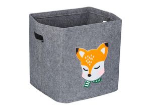 4052025978945 - Aufbewahrungsbox Fuchs Stoffbox für Kinder aus Filz faltbar Spielzeugbox HxBxT 33 x 33 x 33 cm grau - Relaxdays