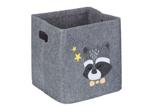 4052025978952 - Aufbewahrungsbox Waschbär Stoffbox für Kinder aus Filz faltbar Spielzeugbox HxBxT 33 x 33 x 33 cm grau - Relaxdays