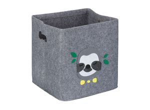 4052025978976 - Aufbewahrungsbox Faultier Stoffbox für Kinder aus Filz faltbar Spielzeugbox HxBxT 33 x 33 x 33 cm grau - Relaxdays