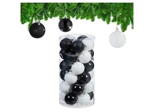 4052025979171 - Relaxdays - Weihnachtskugeln im 30er Set Kunststoff d 6 cm Weihnachtsbaumdeko Baumschmuck bruchsicher schwarz weiß