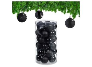 4052025979195 - Relaxdays - Weihnachtskugeln im 30er Set Kunststoff d 6 cm runde Weihnachtsbaumdeko Baumschmuck bruchsicher schwarz