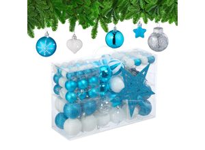 4052025979423 - Relaxdays Weihnachtskugeln 101er Set Kunststoff Weihnachtsbaumdeko mit Kugeln & Spitze Christbaumschmuck petrol weiß