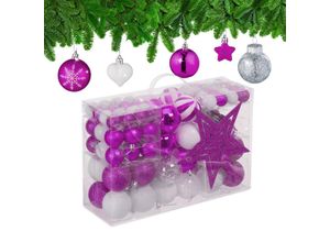 4052025979454 - Relaxdays - Weihnachtskugeln 101er Set Kunststoff Weihnachtsbaumdeko mit Kugeln & Spitze Christbaumschmuck pink weiß 4052025979454 - Relaxdays - Weihnachtskugeln 101er Set Kunststoff Weihnachtsbaumdeko mit Kugeln & Spitze Christbaumschmuck pink weiß
