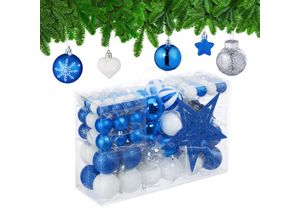 4052025979485 - Relaxdays - Weihnachtskugeln 101er Set Kunststoff Weihnachtsbaumdeko mit Kugeln & Spitze Christbaumschmuck blau weiß