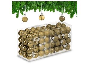 4052025979492 - Relaxdays Weihnachtskugeln im 96er Set glitzernde matte & glänzende Baumkugeln Weihnachtsbaumdeko Kunststoff gold