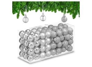 4052025979522 - Relaxdays - Weihnachtskugeln im 96er Set glitzernde matte & glänzende Baumkugeln Weihnachtsbaumdeko Kunststoff silber