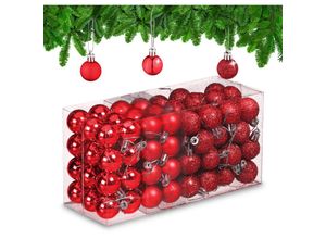 4052025979546 - Relaxdays - Weihnachtskugeln im 96er Set glitzernde matte & glänzende Baumkugeln Weihnachtsbaumdeko Kunststoff rot