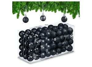 4052025979553 - Relaxdays - Weihnachtskugeln 96er Set glitzernde matte & glänzende Baumkugeln Weihnachtsbaumdeko Kunststoff schwarz