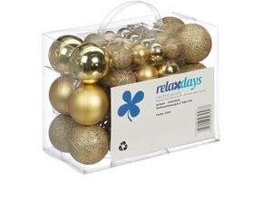 4052025979577 - Weihnachtskugeln im 50er Set glitzernde matte & glänzende Christbaumkugeln Kunststoff ∅ 3 4 & 6 cm gold - Relaxdays