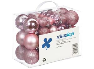 4052025979591 - Weihnachtskugeln 50er Set glitzernde matte & glänzende Christbaumkugeln Kunststoff ∅ 3 4 & 6 cm rosa - Relaxdays