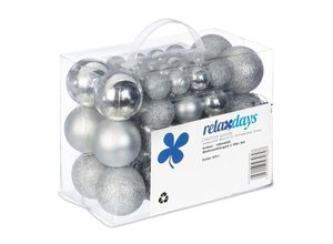 4052025979607 - Relaxdays Weihnachtskugeln 50er Set glitzernde matte & glänzende Christbaumkugeln Kunststoff ∅ 3 4 & 6 cm silber