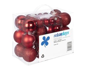 4052025979621 - Weihnachtskugeln im 50er Set glitzernde matte & glänzende Christbaumkugeln Kunststoff ∅ 3 4 & 6 cm rot - Relaxdays