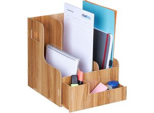 4052025982232 - Relaxdays Stehsammler 3 Schuber DIN A4 mit Schreibtisch Organizer Büro & Schule Zeitschriftensammler MDF braun