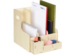 4052025982249 - Relaxdays Stehsammler 3 Schuber DIN A4 Schreibtisch Organizer Büro & Schule Zeitschriftensammler MDF hellbraun