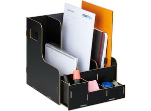 4052025982263 - Relaxdays Stehsammler 3 Schuber DIN A4 mit Schreibtisch Organizer Büro & Schule Zeitschriftensammler MDF schwarz