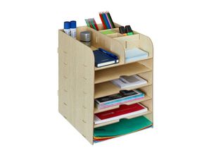 4052025982324 - Relaxdays Schreibtisch Organizer mit Dokumentenablage 12 Fächer HBT 345 x 25 x 32 cm Büroorganizer MDF hellbraun