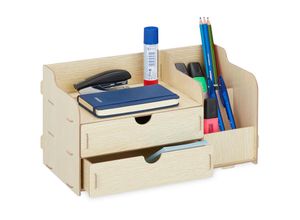 4052025982485 - Relaxdays - Schreibtisch Organizer 2 Schubladen & 3 Fächer Stiftbox mdf hbt 17 x 33 x 19 cm Büroorganizer hellbraun