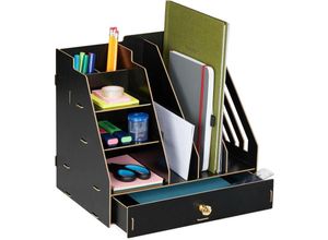 4052025982546 - Schreibtisch-Organizer 3 Schuber 3 Ablagen 2 Stifteköcher 1 Schublade Büro & Schule diy mdf schwarz - Relaxdays