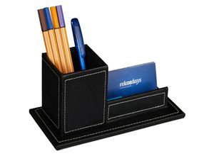 4052025982638 - Relaxdays Schreibtisch Organizer mit Stiftebecher & Visitenkartenhalter Kunstleder HBT 105 x 20 x 10 cm schwarz