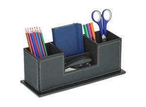 4052025982652 - Relaxdays - Schreibtisch Organizer Stiftehalter mit 4 Fächern Kunstleder hbt 11 x 295 x 11 cm Büroorganizer schwarz