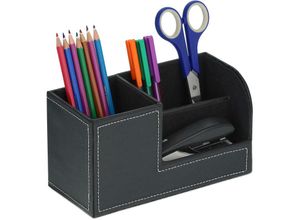 4052025982676 - Relaxdays Schreibtisch Organizer Stiftehalter mit 3 Fächern Kunstleder HBT 11 x 20 x 95 cm Büroorganizer schwarz