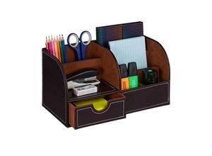 4052025982683 - Relaxdays Schreibtisch Organizer Schublade & 6 Fächer Kunstleder HBT 145 x 28 x 145 cm Stiftehalter Büro braun