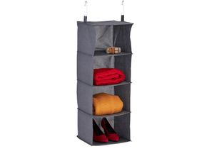 4052025982775 - Hängeregal Kleiderschrank 4 Fächer Stoff hbt 97 x 30 x 30 cm 2 Haken Kleideraufbewahrung hängend grau - Relaxdays
