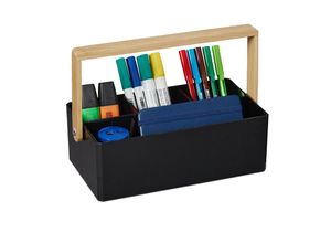 4052025983437 - Organizer mit Griff 4 Fächer tragbar Aufbewahrung Bambus Henkel Sortierbox hbt 85 x 26 x 16 cm schwarz - Relaxdays