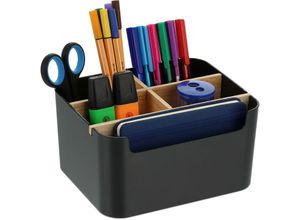 4052025983475 - Schreibtisch Organizer 5 Fächer Kunststoff und Holz Badorganizer modern HxBxT 95 x 18 x 15 cm schwarz - Relaxdays