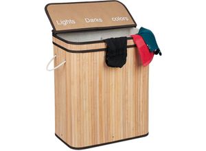 4052025983734 - Relaxdays Wäschesortierer Bambus 3 Fächer je 30 Liter Wäschekorb mit Deckel Griffe HxBxT 63 x 55 x 35 cm natur