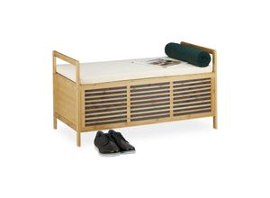 4052025984717 - Sitzbank mit Stauraum Aufbewahrungsbox m Sitzkissen f Flur Bambus Truhe l HxBxT 50 x 93 x 48 cm natur - Relaxdays