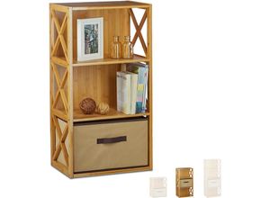 4052025984786 - Regal Bambus mit Korb 3 Ablagen Holz Standregal Badregal Faltbox HxBxT 80 x 42 x 29 cm natur braun - Relaxdays