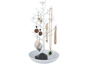 4052025985165 - Relaxdays - Schmuckständer Baum Schmuckaufbewahrung Ketten Ohrringe & Armbänder HxBxT 30x16x15 cm Schmuckbaum weiß