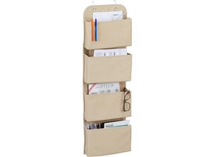 4052025986247 - Hängeorganizer 4 Fächer Tür Organizer mit Haken zum Einhängen Vlies Hängeaufbewahrung Bad & Büro beige - Relaxdays